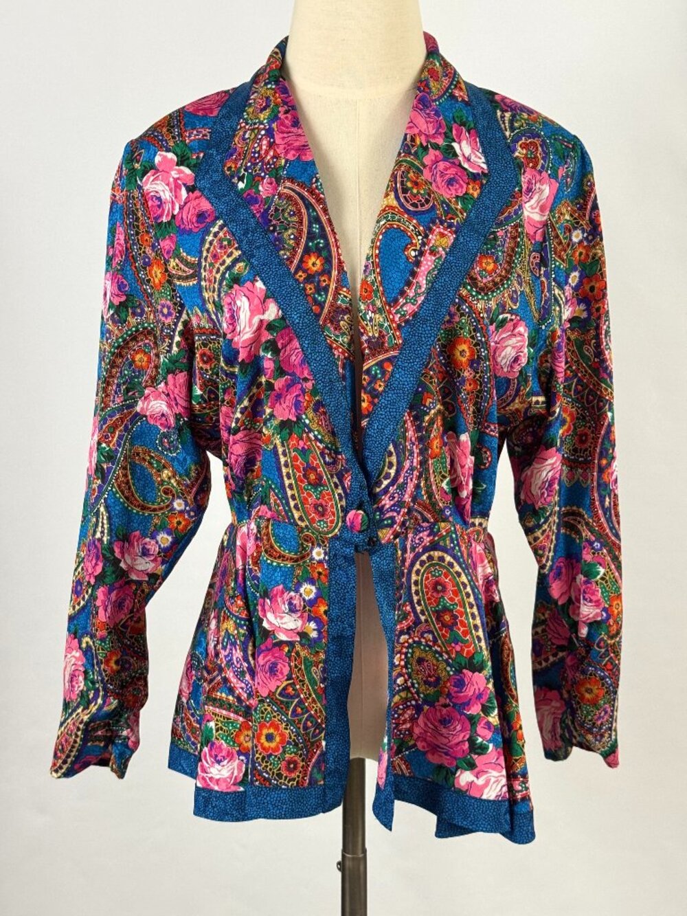 Vtg Diane Freis Peplum Blouse Floral Paisley Lightweight Jacket Art to Wear